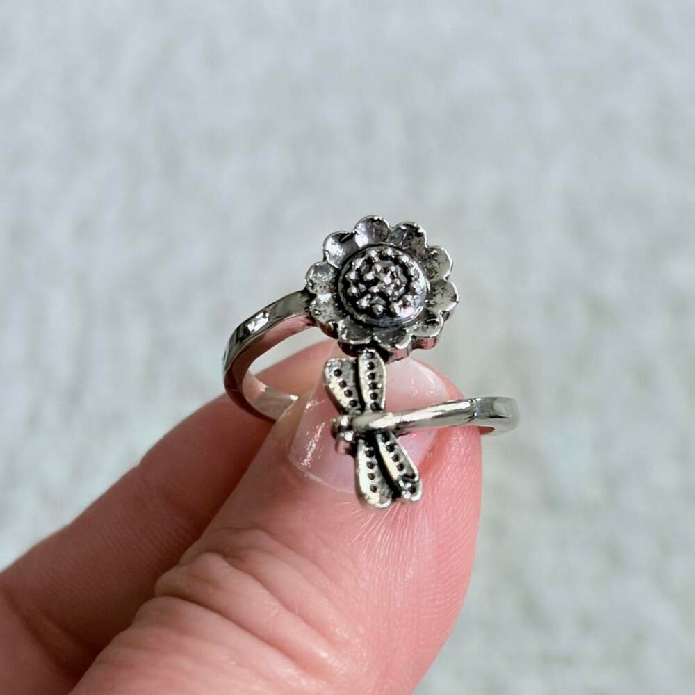 Sunflower & Dragonfly Open Ring New